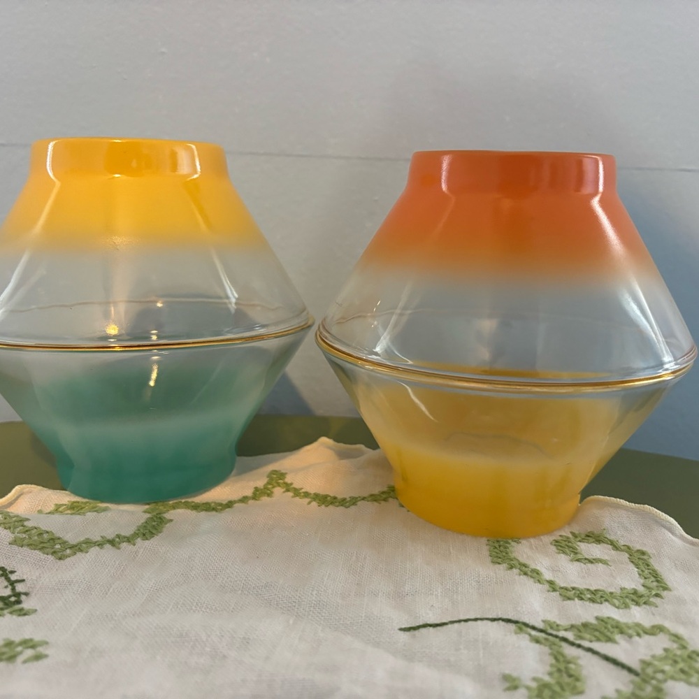 Vintage Midcentury Blendo Bowls Gold Rimmed Frosted Glass Set Of 4